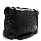 Calfskin Y Quilted Monogram Monochrome Medium Loulou Chain Satchel Black