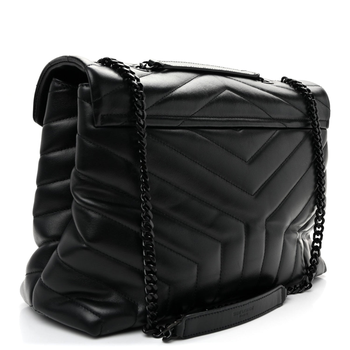 Calfskin Y Quilted Monogram Monochrome Medium Loulou Chain Satchel Black