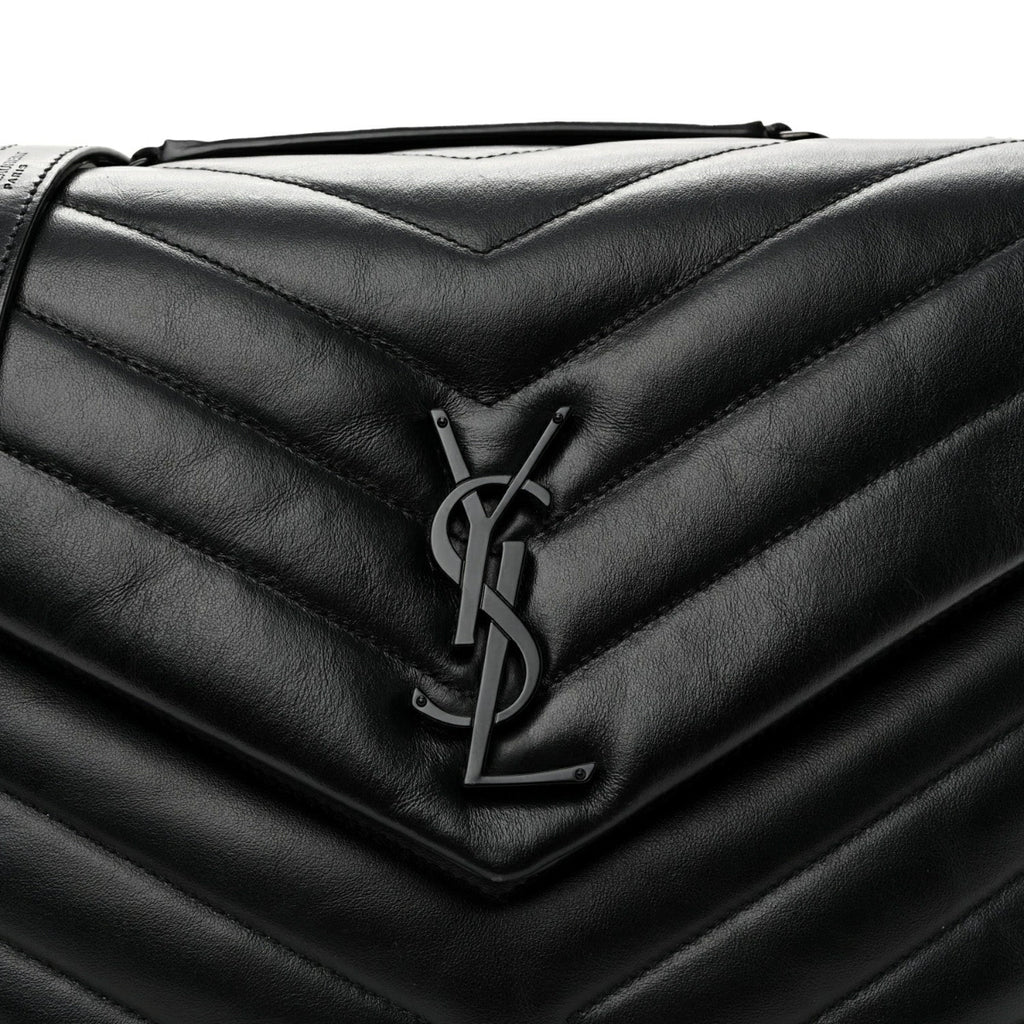 Calfskin Y Quilted Monogram Monochrome Medium Loulou Chain Satchel Black