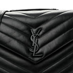 Calfskin Y Quilted Monogram Monochrome Medium Loulou Chain Satchel Black