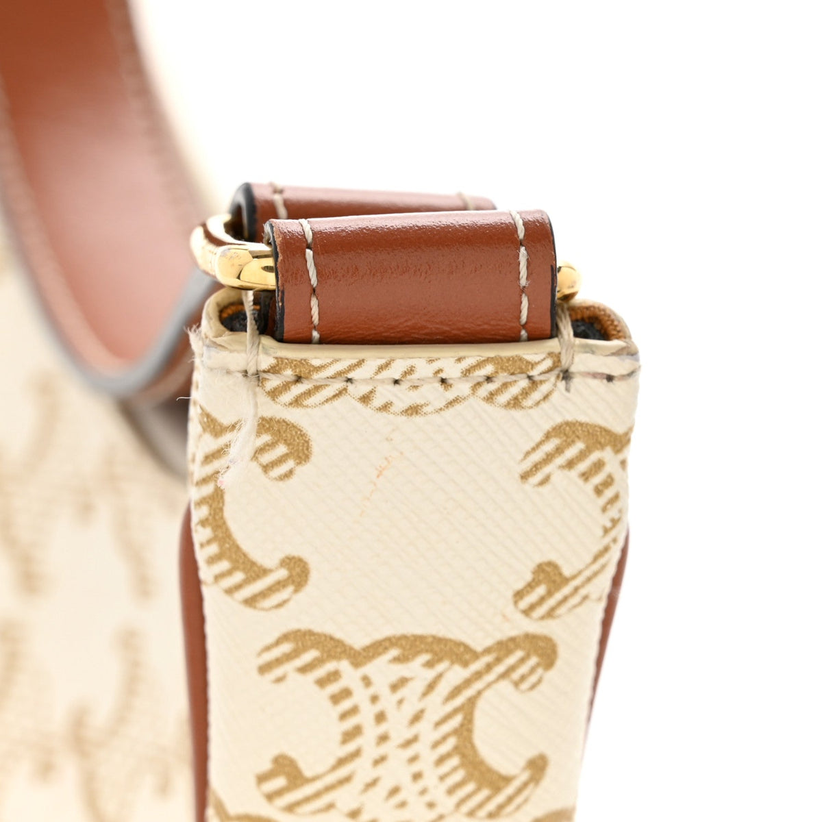 Canvas Calfskin Ava Triomphe Shoulder Bag White