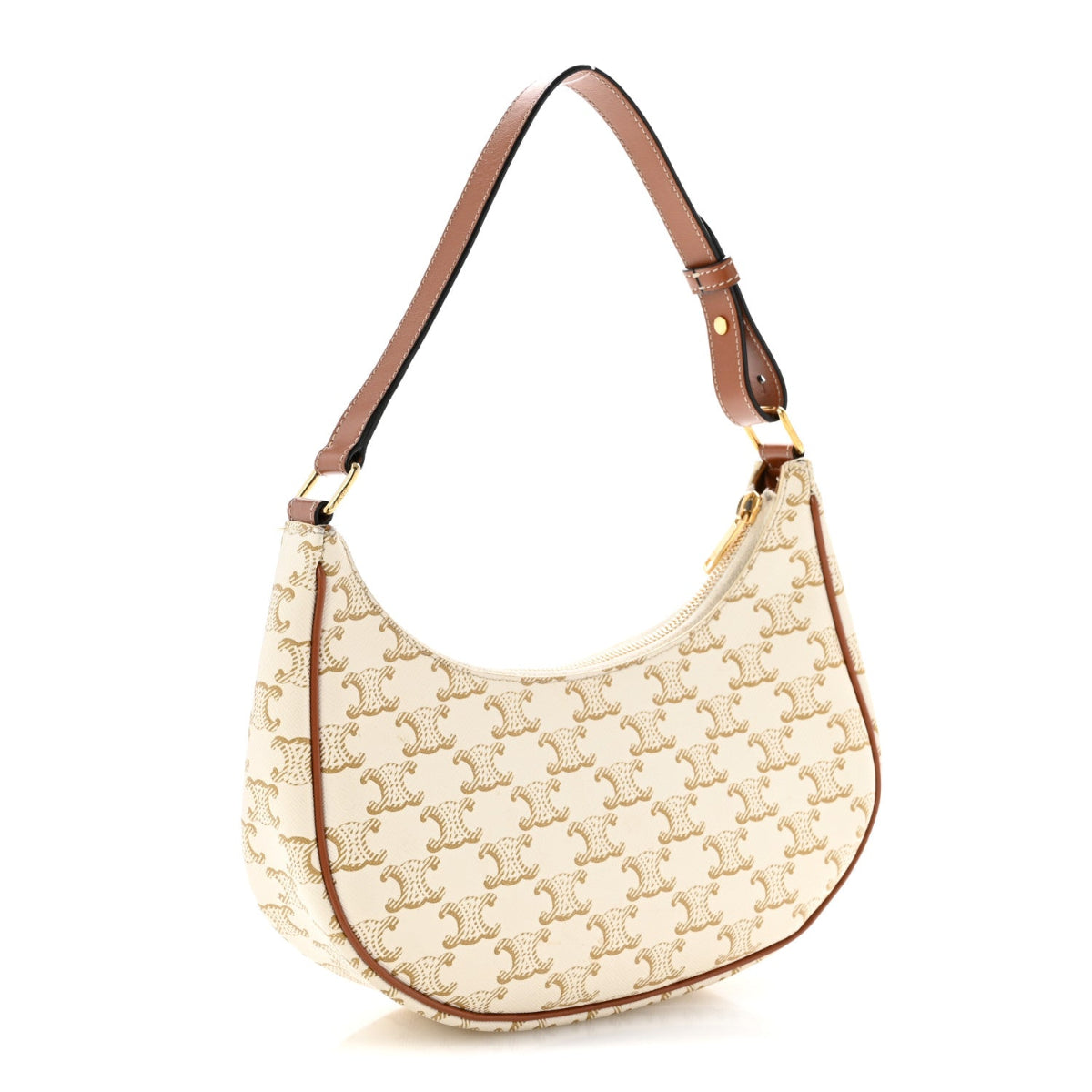 Canvas Calfskin Ava Triomphe Shoulder Bag White