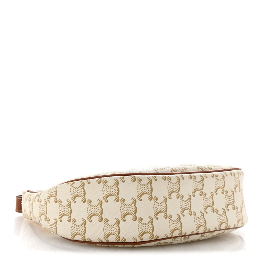 Canvas Calfskin Ava Triomphe Shoulder Bag White