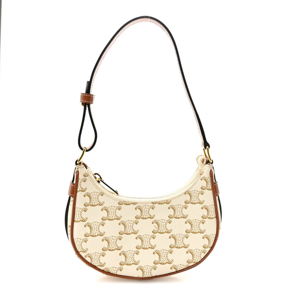 Canvas Calfskin Mini Ava Triomphe Shoulder Bag White