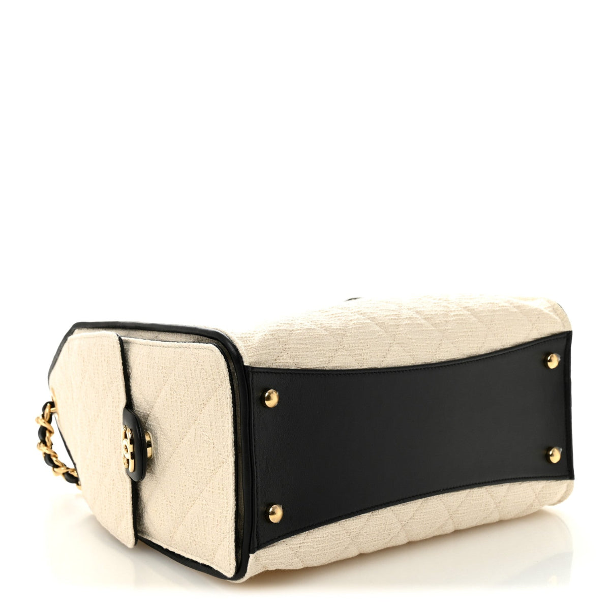 Canvas Calfskin Quilted Small Chanel 25 Handbag Ecru Black