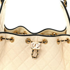 Canvas Calfskin Quilted Small Chanel 25 Handbag Ecru Black
