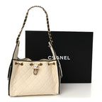 Canvas Calfskin Quilted Small Chanel 25 Handbag Ecru Black