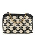 Canvas Calfskin Triomphe Embroidered Clutch On Chain Black