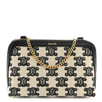 Canvas Calfskin Triomphe Embroidered Clutch On Chain Black