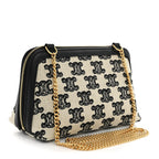 Canvas Calfskin Triomphe Embroidered Clutch On Chain Black