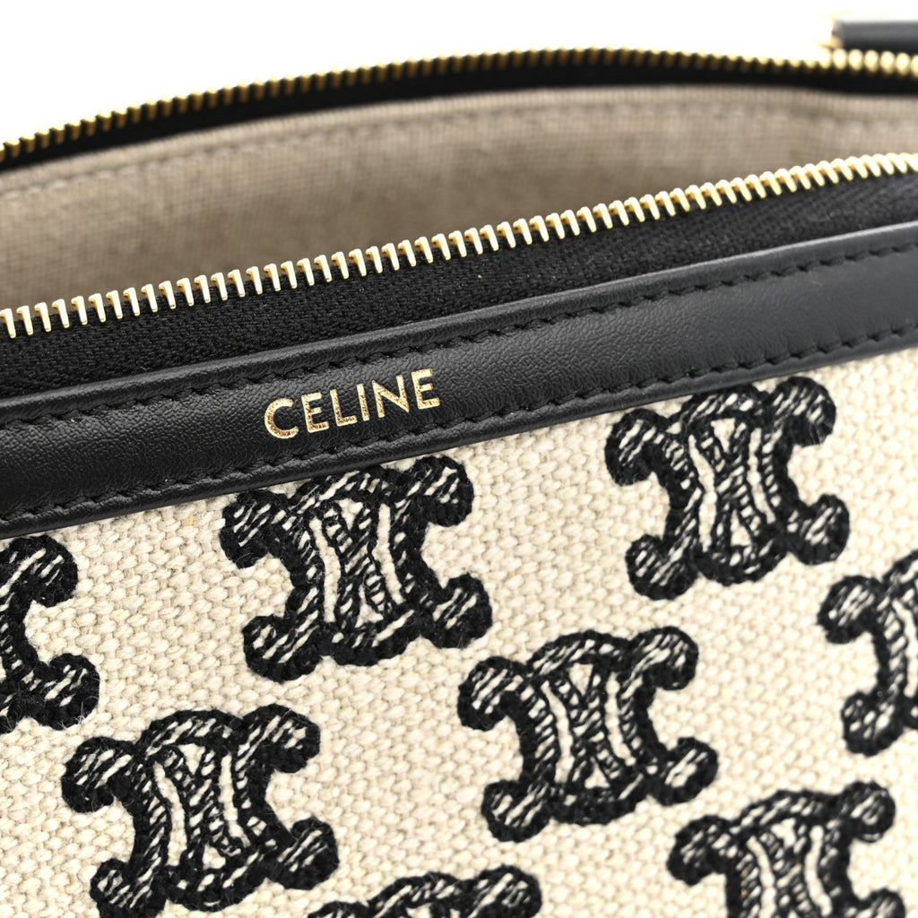 Canvas Calfskin Triomphe Embroidered Clutch On Chain Black