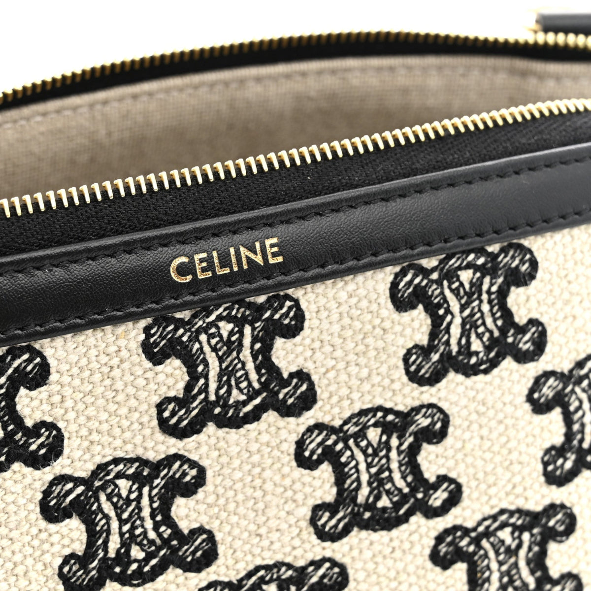 Canvas Calfskin Triomphe Embroidered Clutch On Chain Black