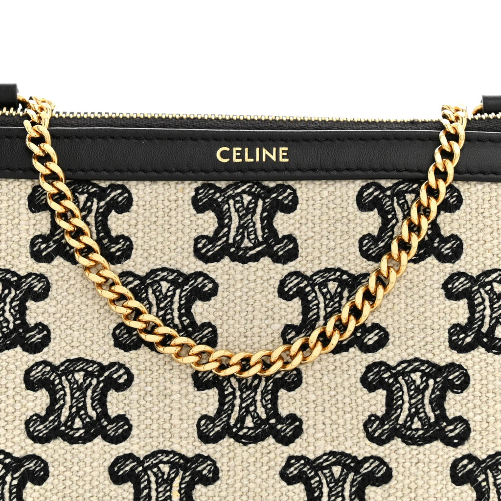 Canvas Calfskin Triomphe Embroidered Clutch On Chain Black
