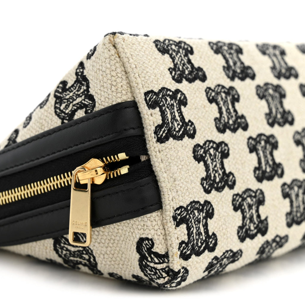 Canvas Calfskin Triomphe Embroidered Clutch On Chain Black