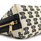 Canvas Calfskin Triomphe Embroidered Clutch On Chain Black