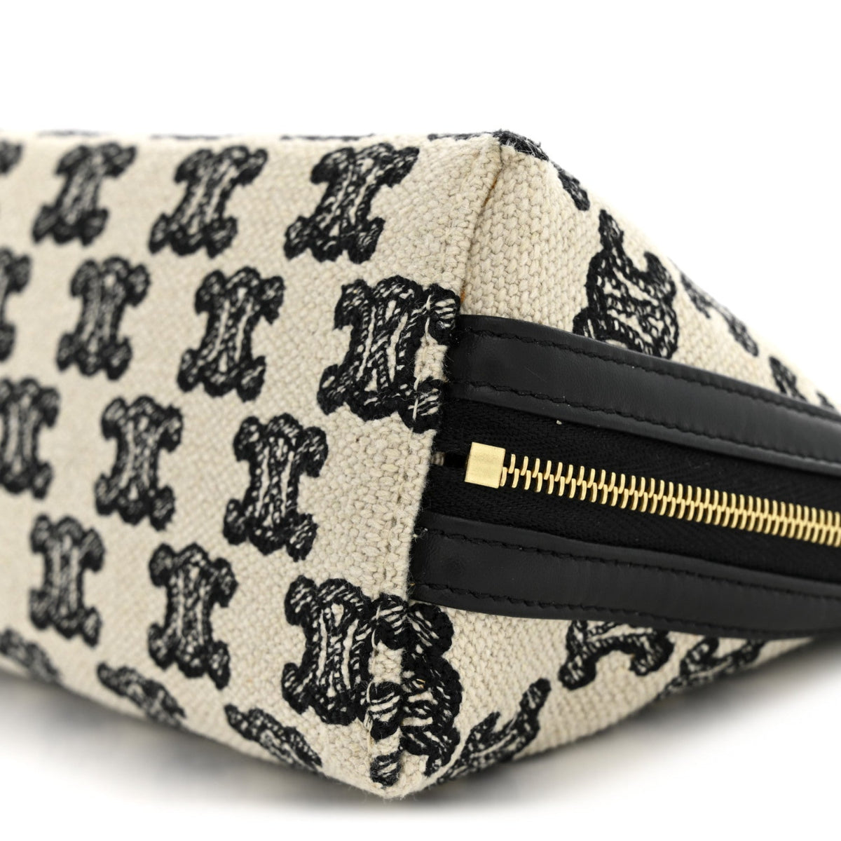 Canvas Calfskin Triomphe Embroidered Clutch On Chain Black