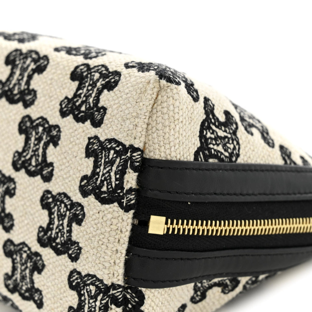 Canvas Calfskin Triomphe Embroidered Clutch On Chain Black