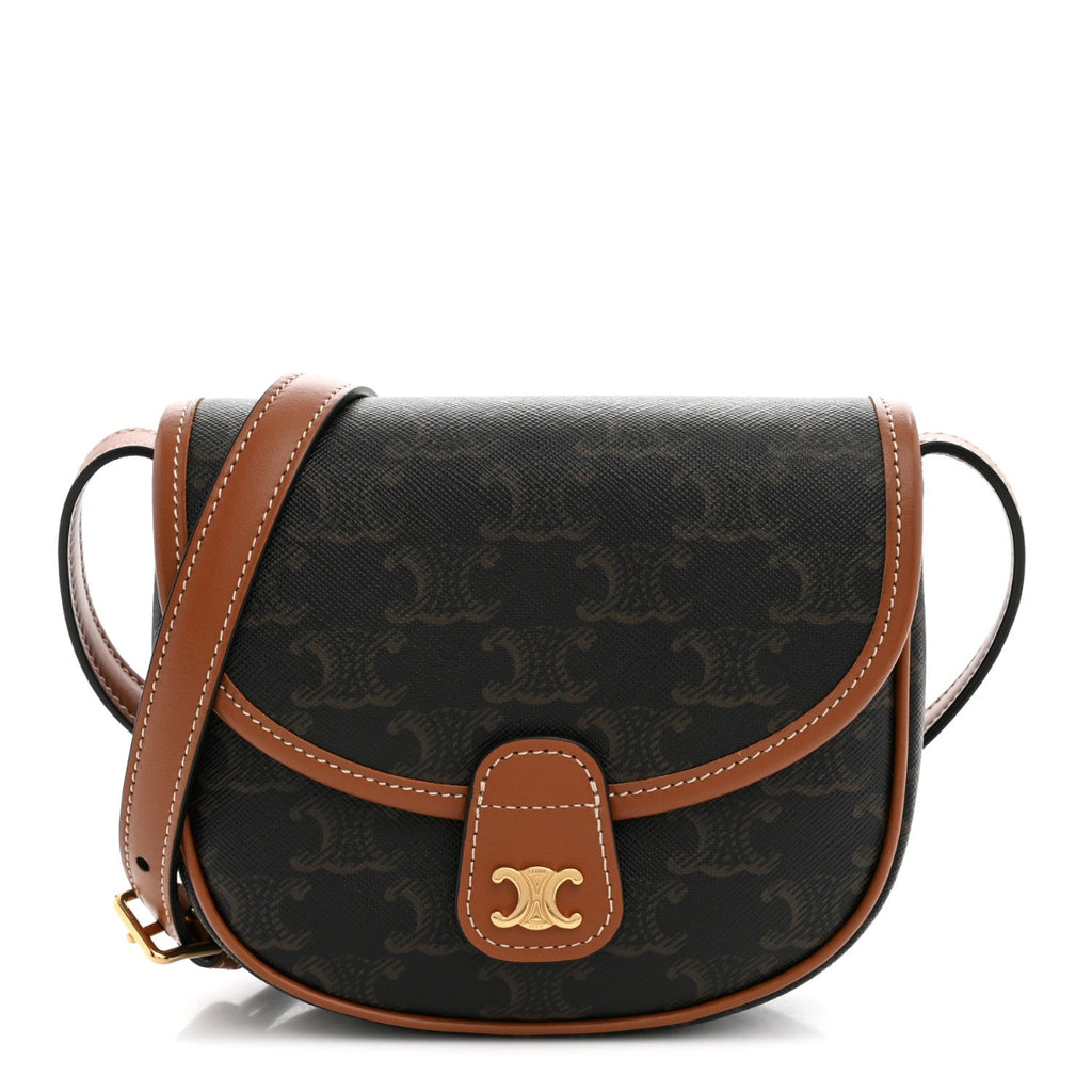 Canvas Calfskin Triomphe Mini Besace Tan