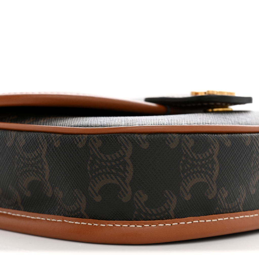 Canvas Calfskin Triomphe Mini Besace Tan