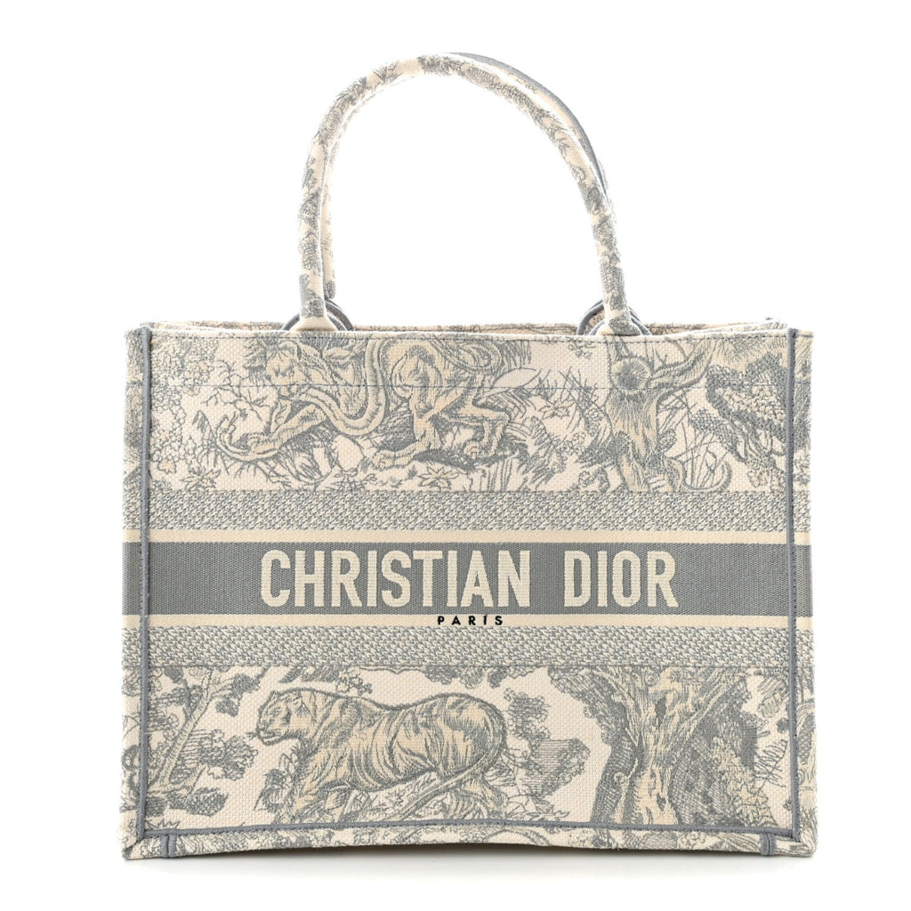 Canvas Embroidered Medium Dioriviera Toile De Jouy Book Tote Grey