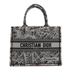 Canvas Embroidered Medium Plan De Paris Book Tote Grey Black