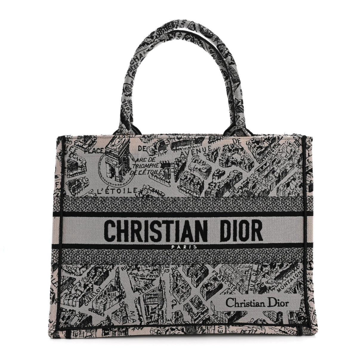 Canvas Embroidered Medium Plan De Paris Book Tote Grey Black