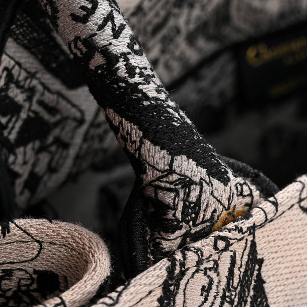 Canvas Embroidered Medium Plan De Paris Book Tote Grey Black