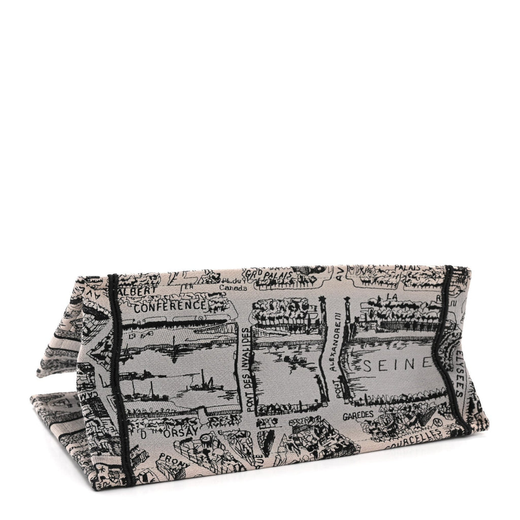 Canvas Embroidered Medium Plan De Paris Book Tote Grey Black