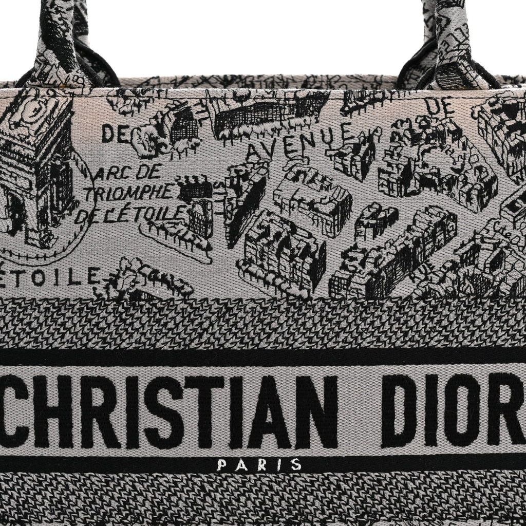 Canvas Embroidered Medium Plan De Paris Book Tote Grey Black