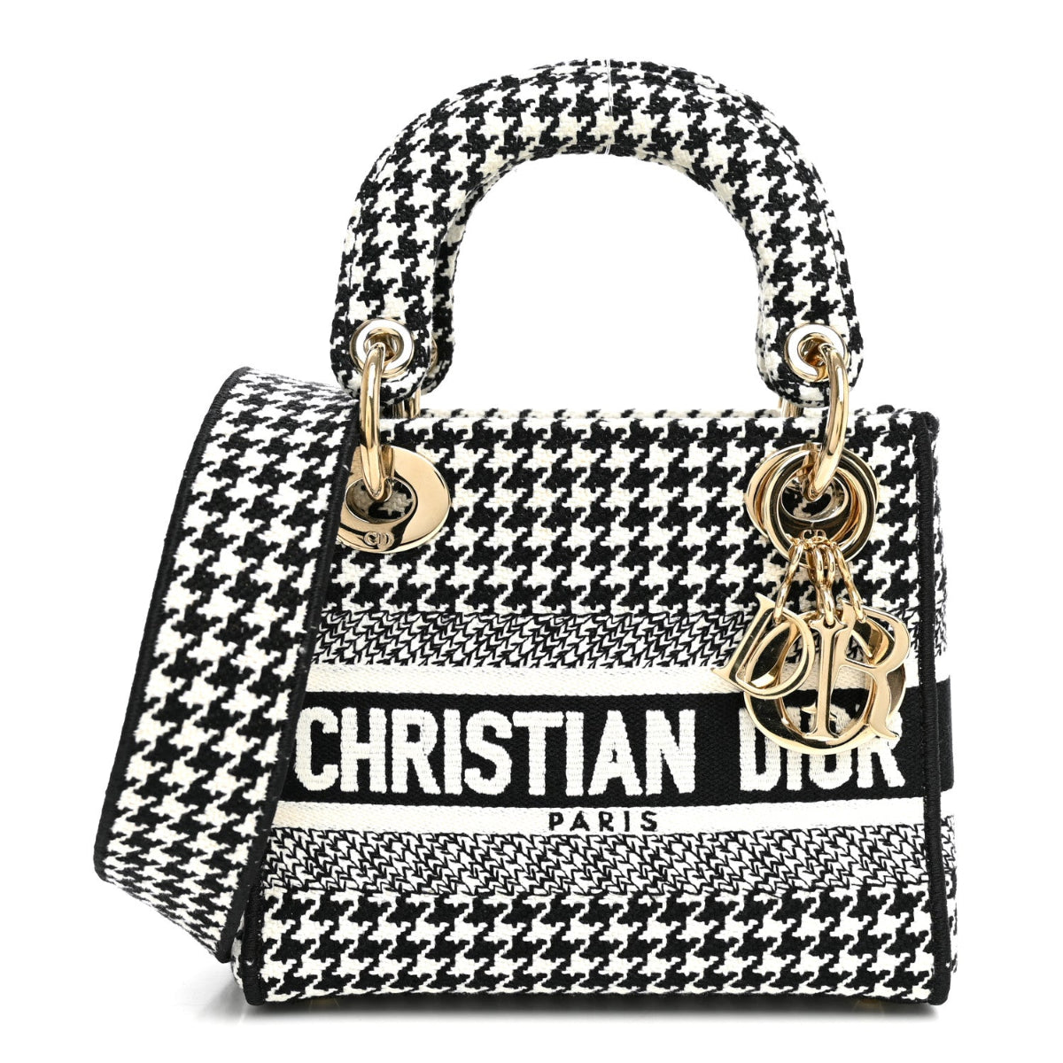Canvas Houndstooth Embroidered Mini Lady D-Lite Black White