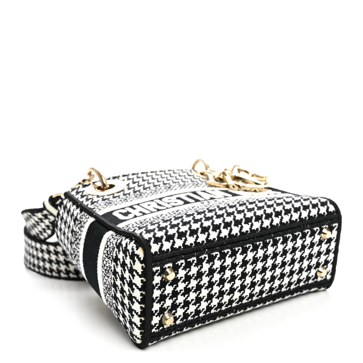 Canvas Houndstooth Embroidered Mini Lady D-Lite Black White