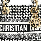 Canvas Houndstooth Embroidered Mini Lady D-Lite Black White