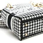 Canvas Houndstooth Embroidered Mini Lady D-Lite Black White