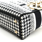 Canvas Houndstooth Embroidered Mini Lady D-Lite Black White