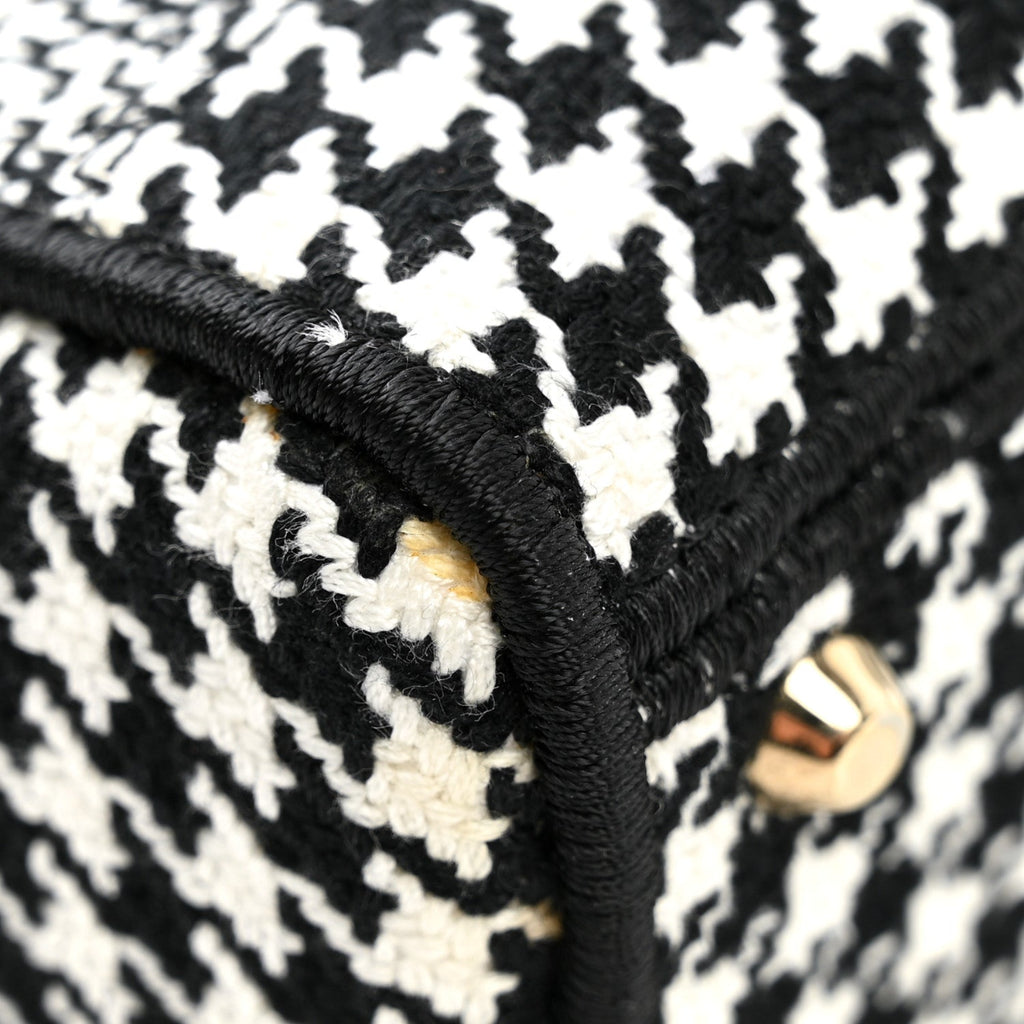 Canvas Houndstooth Embroidered Mini Lady D-Lite Black White