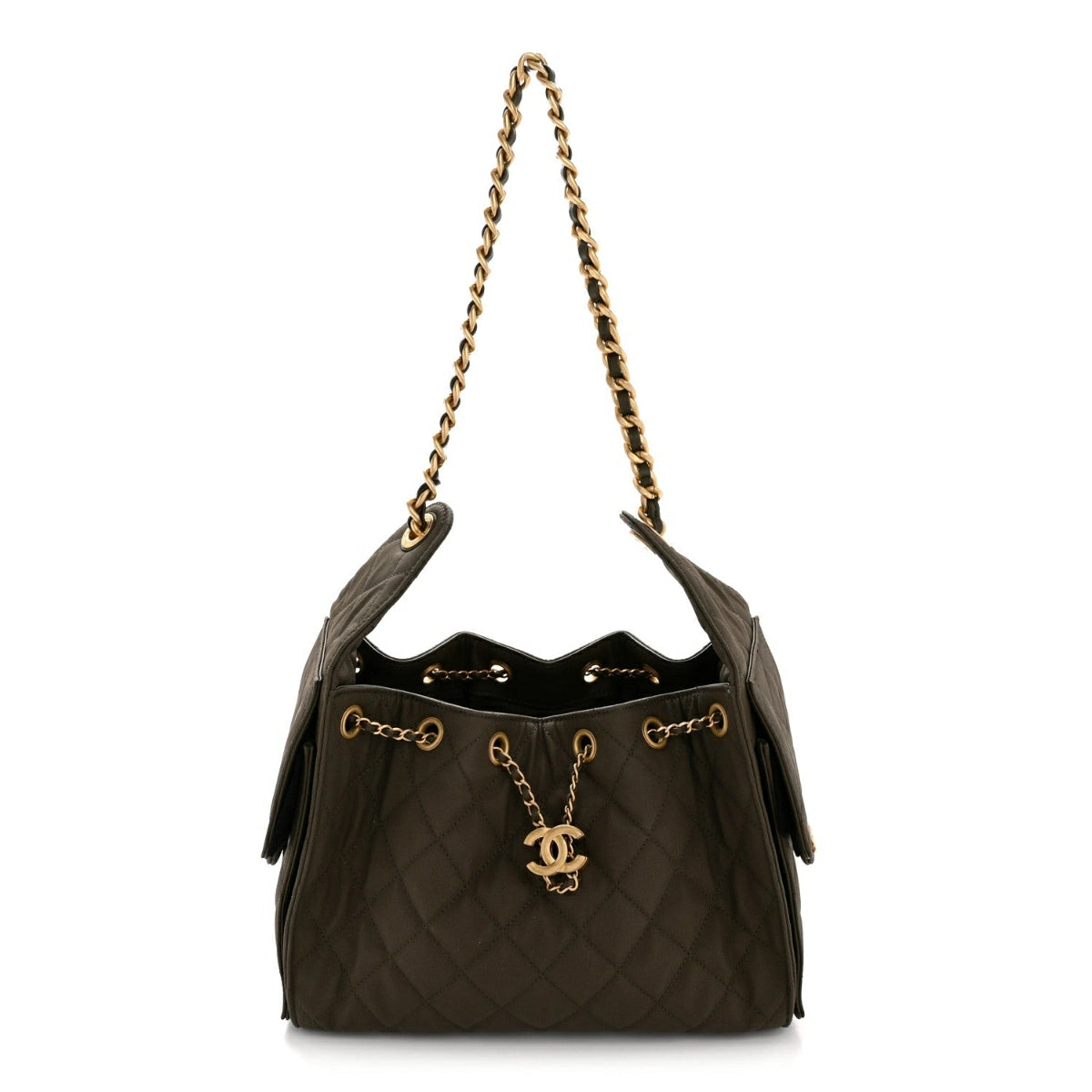 Canvas Quilted Small Chanel 25 Handbag Khaki