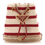 Canvas Stripe Metal Triangle Logo Mini Drawcord Pouch Shoulder Bag Avorio Rosso