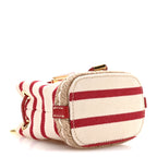 Canvas Stripe Metal Triangle Logo Mini Drawcord Pouch Shoulder Bag Avorio Rosso