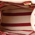 Canvas Stripe Metal Triangle Logo Mini Drawcord Pouch Shoulder Bag Avorio Rosso