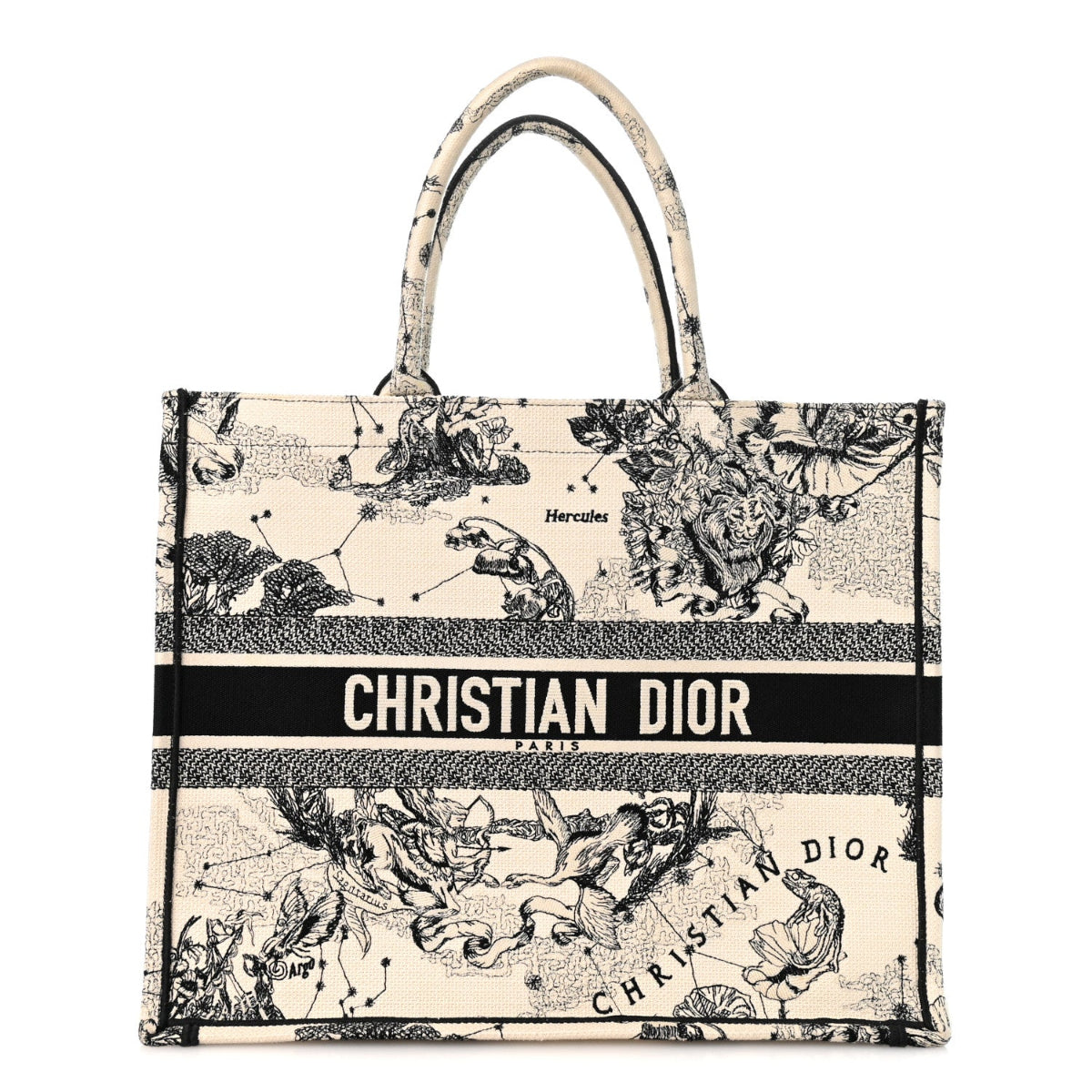 Canvas Zodiac Toile De Jouy Embroidered Large Book Tote Latte