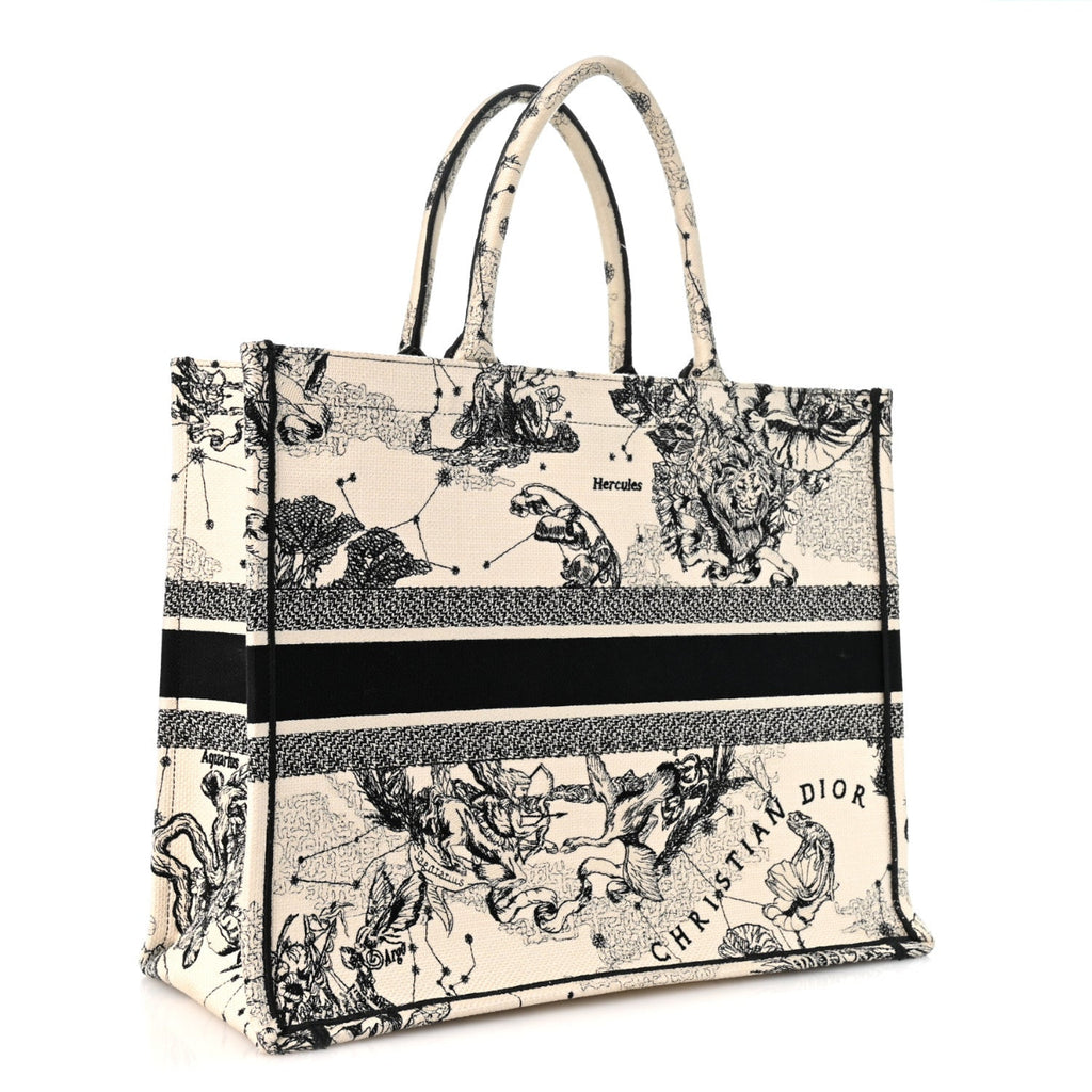 Canvas Zodiac Toile De Jouy Embroidered Large Book Tote Latte