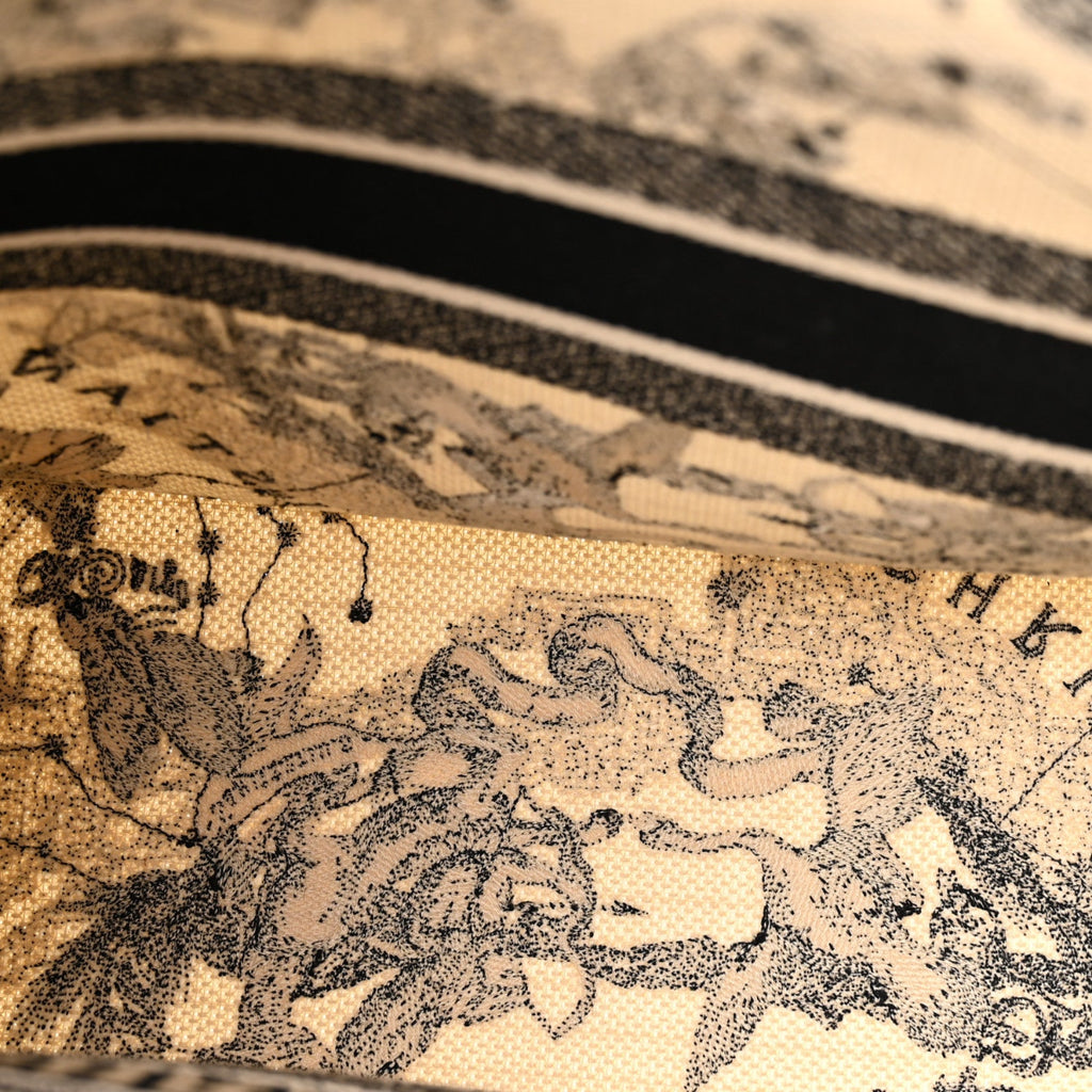 Canvas Zodiac Toile De Jouy Embroidered Large Book Tote Latte