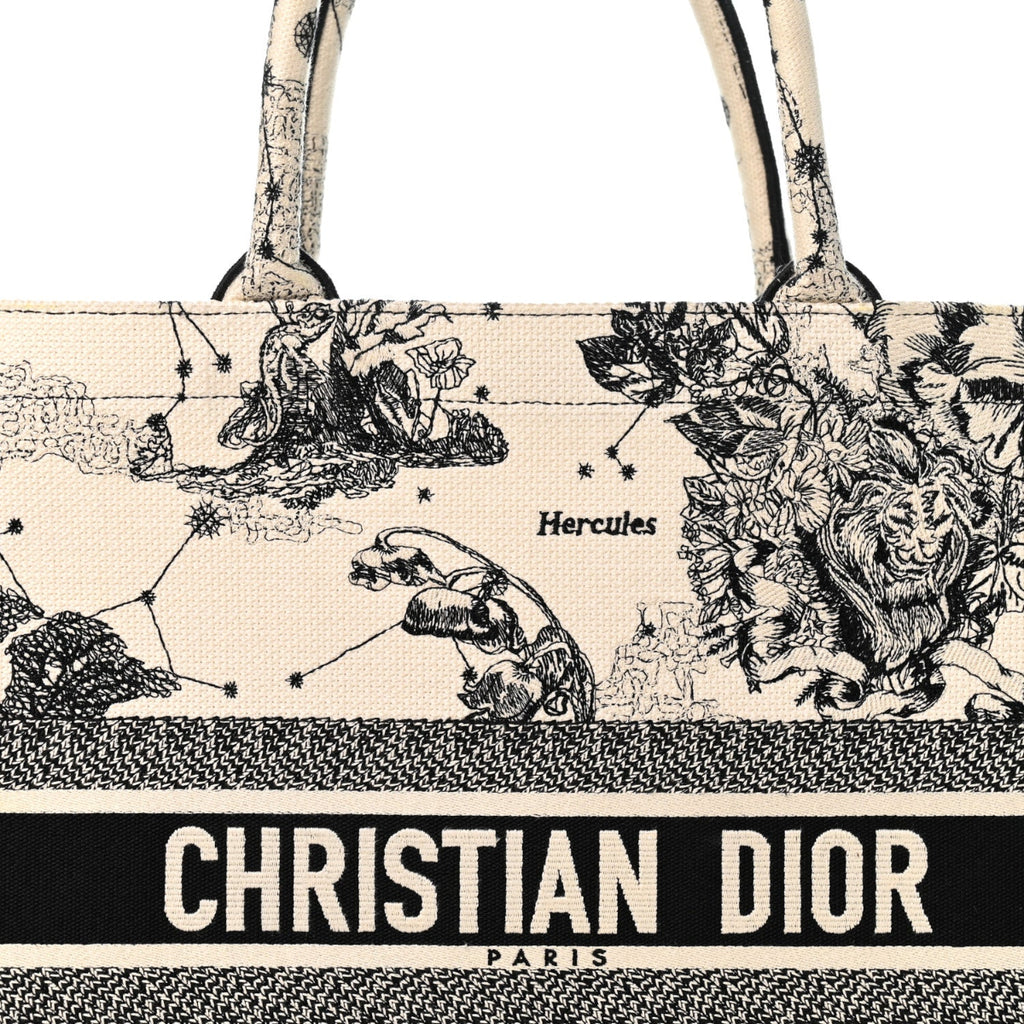 Canvas Zodiac Toile De Jouy Embroidered Large Book Tote Latte