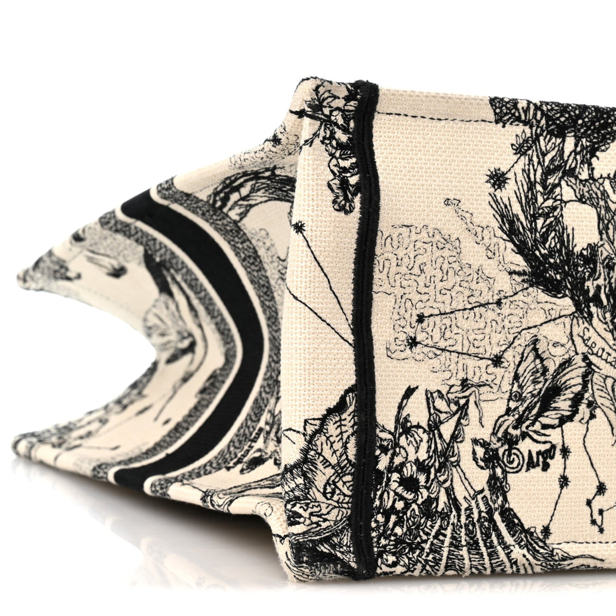 Canvas Zodiac Toile De Jouy Embroidered Large Book Tote Latte