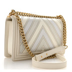 Caviar Calfskin Shiny Calfskin Chevron New Medium Boy Flap White