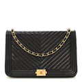 Caviar Chevron Quilted Boy Wallet On Chain WOC Black