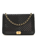 Caviar Chevron Quilted Boy Wallet On Chain WOC Black