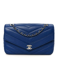 Caviar Chevron Quilted Single Flap Blue