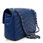 Caviar Chevron Quilted Single Flap Blue