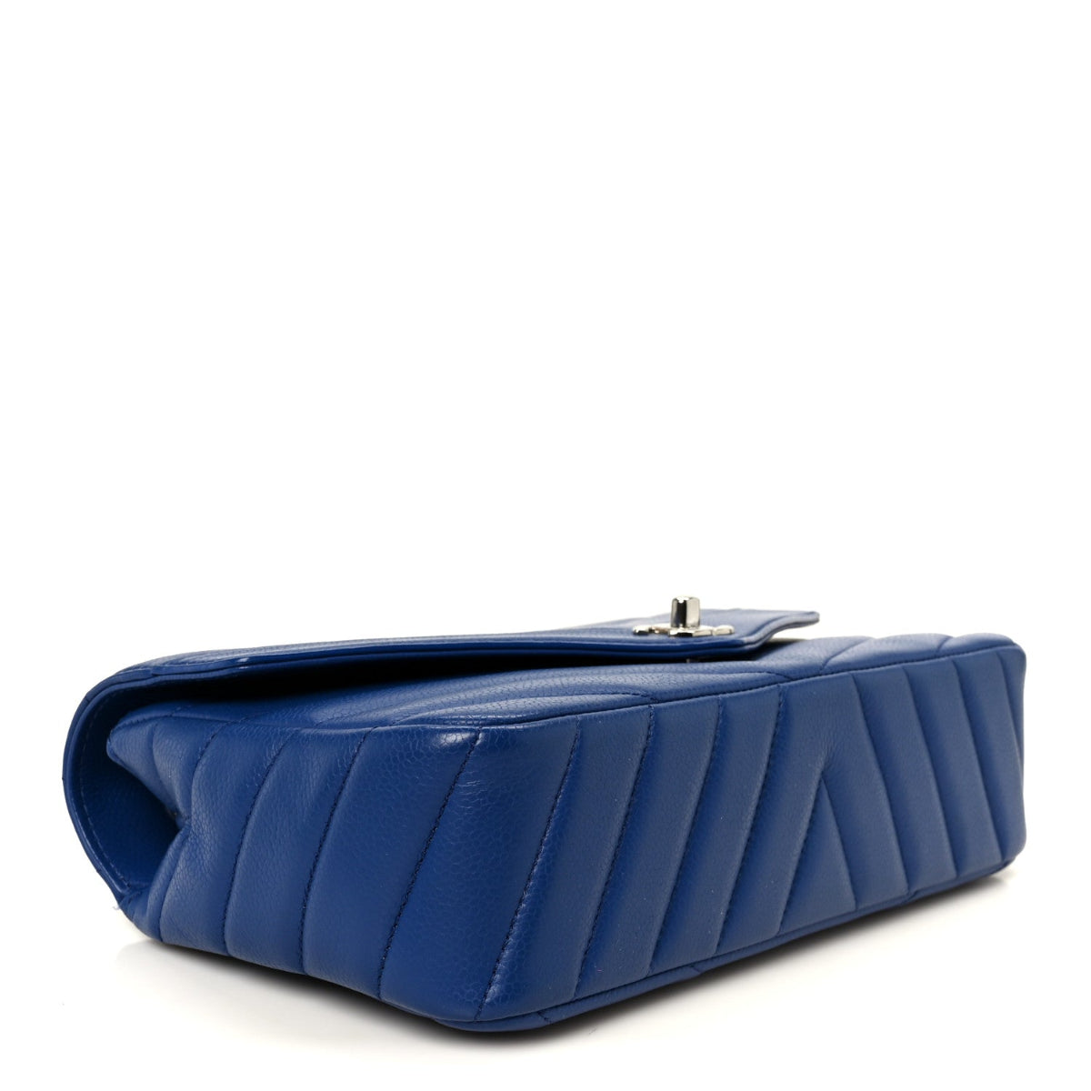 Caviar Chevron Quilted Single Flap Blue